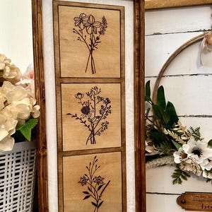 Farmhouse Vintage Floral Wood Framed Wall Decor | Botanical Modern Boho ...