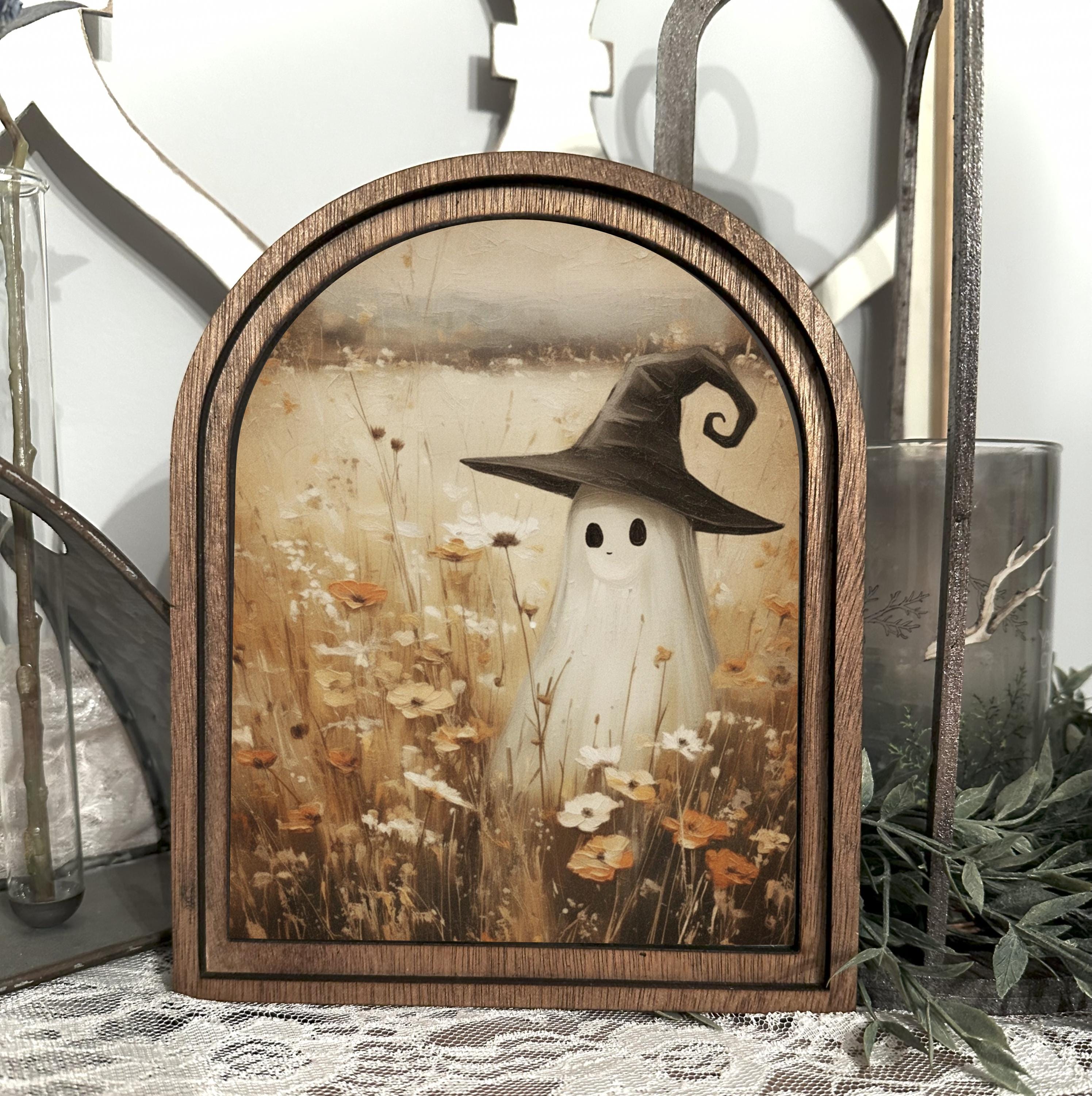 Halloween Mini Ghost Sign, Cute Ghost Witch Farmhouse Decor, Rustic ...