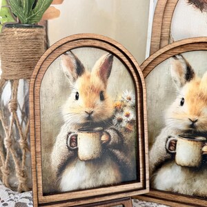 Rustic Bunny wood framed Canvas Sign | Arched Wood Frame | Farmhouse Spring Decor | Easter Coffee Shelf Sitter | image 10