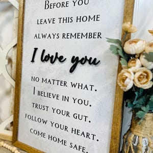 Before you leave this home come home safe wood framed wall sign farmhouse framed wall decor entryway foyer art