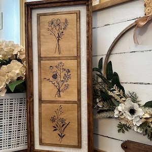 Farmhouse Vintage Floral Wood Framed Wall Decor | Botanical Modern Boho ...