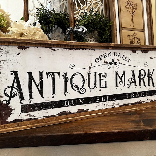 Antique Market vintage canvas framed sign for the home kitchen hanging wall decor vintage farmhouse style dining room wall hanging