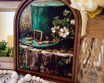 Cartello ad arco per San Patrizio - Decorazioni per fattoria per San Patrizio, Arte murale con trifoglio celtico, Arte da tavolo per le feste
