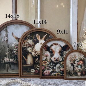 Rustic Bunny wood framed Canvas Sign | Arched Wood Frame | Farmhouse Spring Decor | Easter Coffee Shelf Sitter | image 14