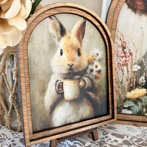 Rustic Bunny wood framed Canvas Sign | Arched Wood Frame | Farmhouse Spring Decor | Easter Coffee Shelf Sitter | image 5