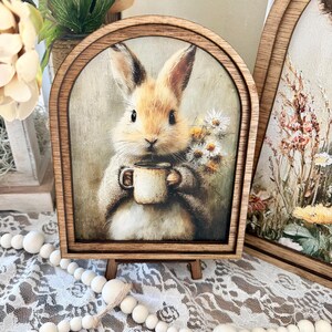 Rustic Bunny wood framed Canvas Sign | Arched Wood Frame | Farmhouse Spring Decor | Easter Coffee Shelf Sitter | image 8