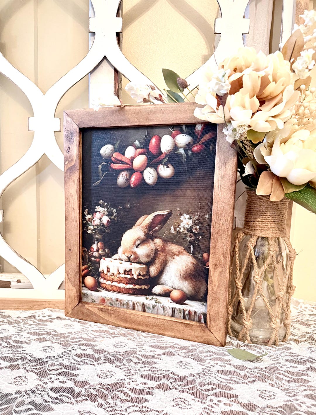 Wood Framed Farmhouse Easter Bunny Wall Art – Spring Decor, Rustic ...