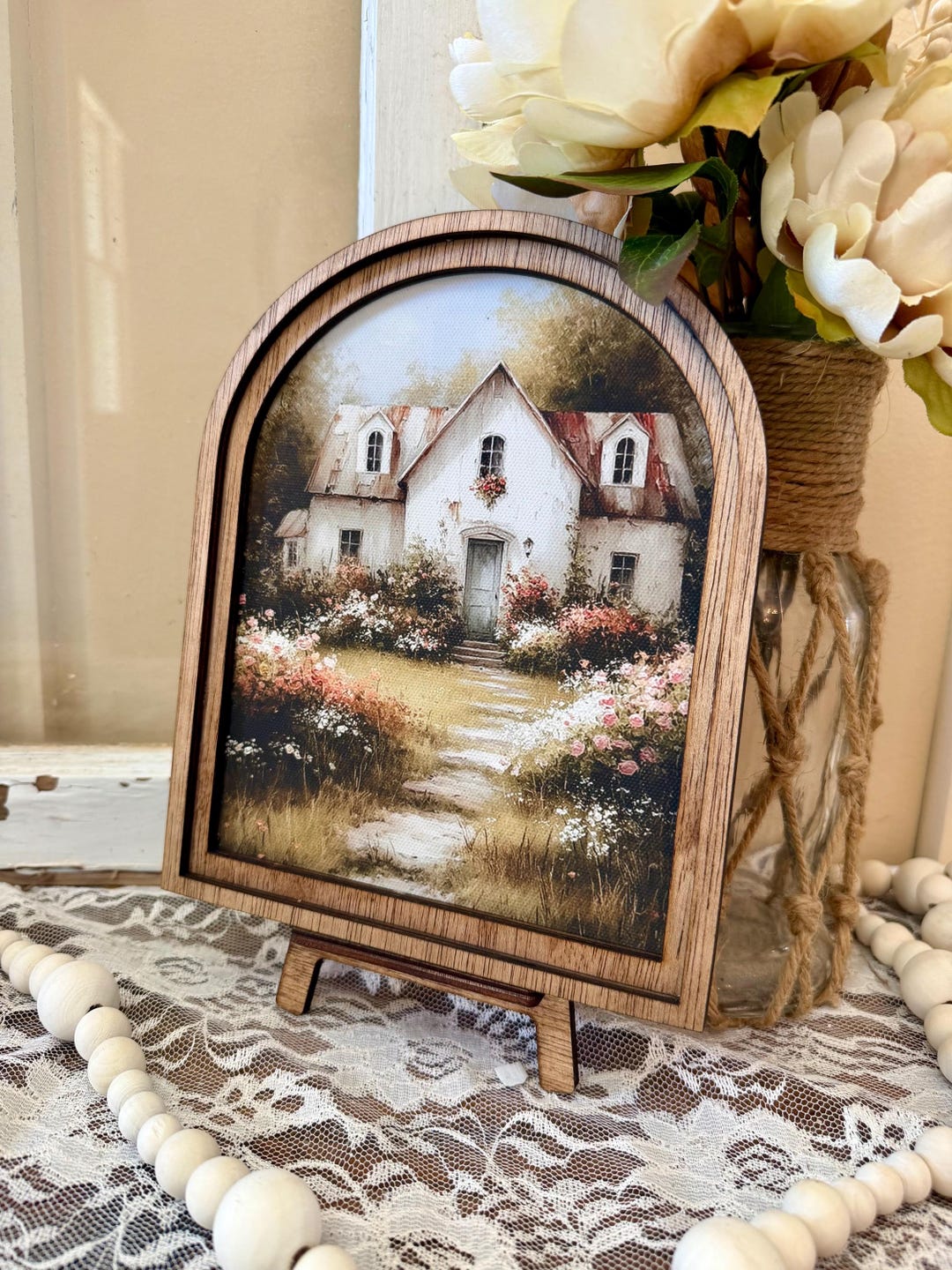 Rustic Sign Frame Farmhouse Arch Framed Canvas Sign, Rustic Cottage Wall Art, Wooden Arch ...