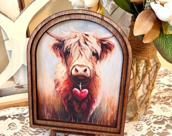 Holzgerahmter Valentinstag-Bogenschild - Rustikale Bauernhausdekoration - Romantisches Tisch-Regalschild