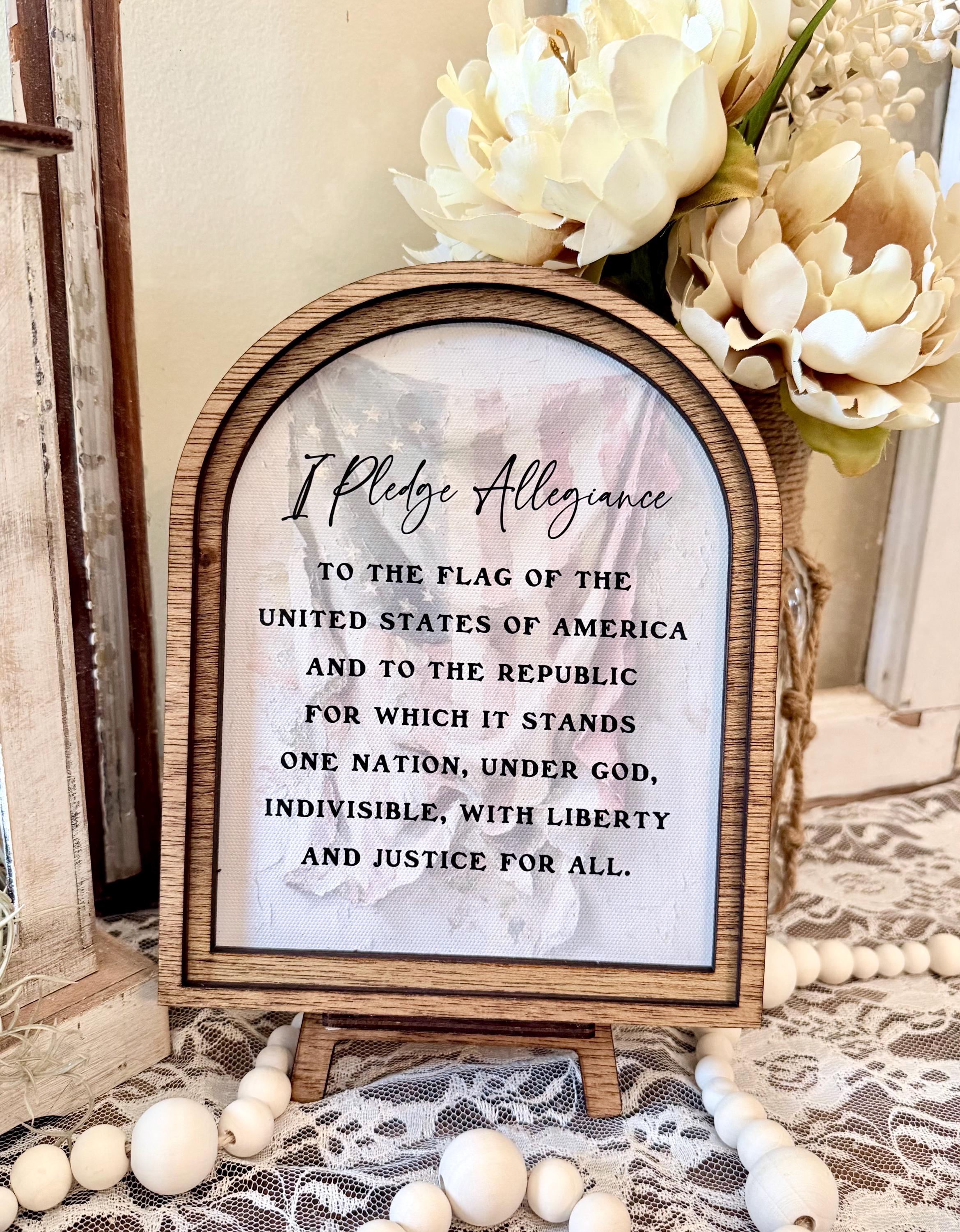 Handmade Arched Wood Frame Pledge of Allegiance Sign | Patriotic ...