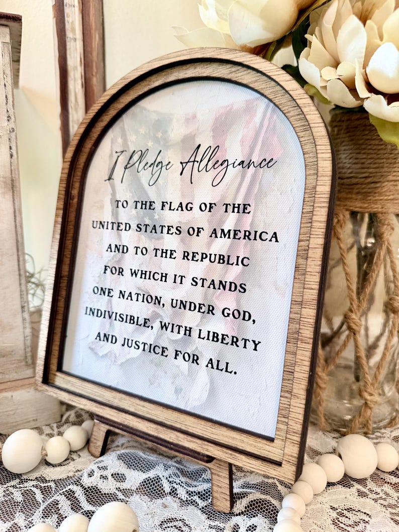 Handmade Arched Wood Frame Pledge of Allegiance Sign | Patriotic ...