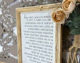 Wedding shower gift for bride and groom inspirational anniversary present love isn’t a fairytale or storybook wood framed canvas print