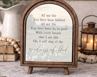 Goodness of God Wood Framed Arch Sign, Religious Home Art