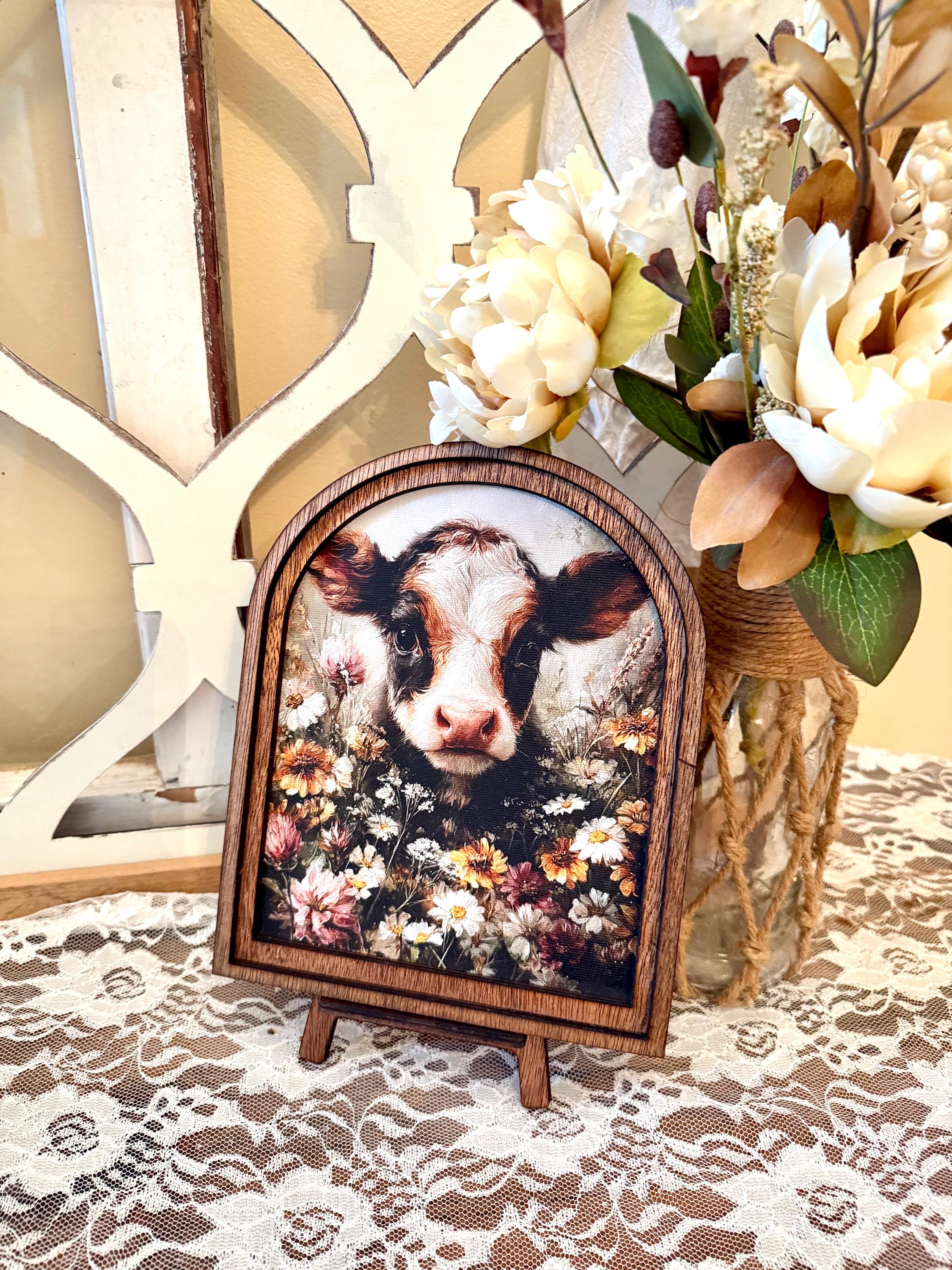 Rustic Cow Wood Framed Canvas Sign | Arched Wood Frame | Farmhouse ...