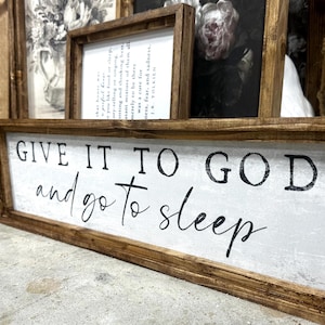 Encouraging Religious Home Decor Printed wood framed wall art Give it to God and go to sleep canvas framed sign
