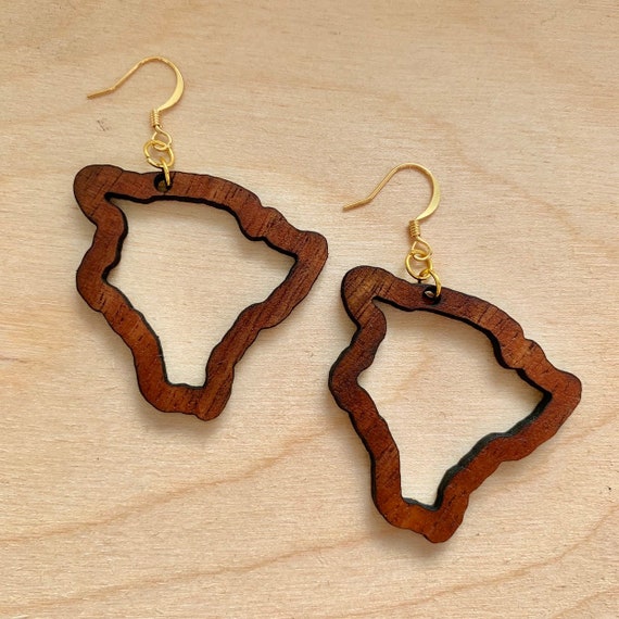 Hawaii Island Koa Earrings | Etsy