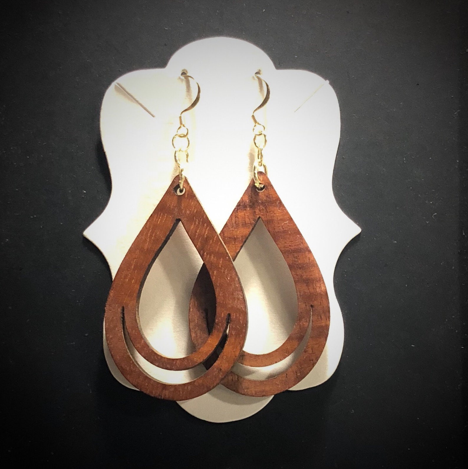 Hawaiian Curly Koa Wood Earrings with fishhook dangling wire Etsy