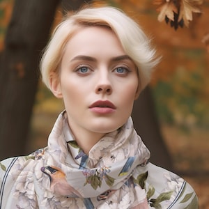 100% Silk Scarf, Neck Scarves, Floral Neckerchief, Summer Bandana, Square Scarf