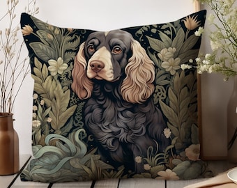 Throw Pillows - king Charles cavalier spaniel - William Morris Style - Artistic Home Décor- Faux Suede Pillow Covers