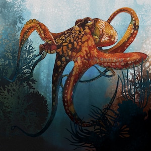 Colourful Octopus watercolor painting print by Andrea Fryett, art, animal, illustration, home decor, Nursery, gift, Wildlife, wall art
