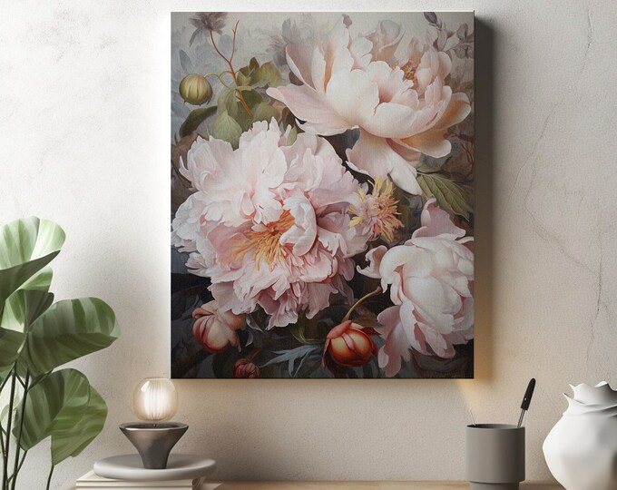 Pink Peony Wall Art - Oil Painted Florals - Digital Download - Poster Prints - Canvas Prints