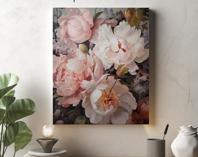 Pink Peony Wall Art - Oil Painted Florals - Digital Download - Poster Prints - Canvas Prints