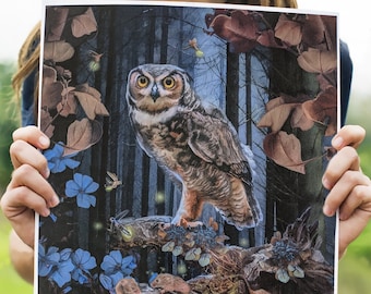 The Owl Art Print, Wall Hanging, Spirit Animals, Watercolor Paper, Canvas Print, Poster Print
