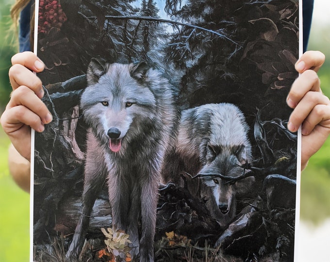 Wolf Art Print, watercolor paper, canvas print, poster print, wall art, original art, timber wolves, spirit animal