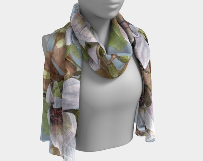 Vancouver Magnolia spring Long Scarf 100% Silk