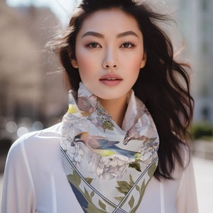 100% Silk Scarf, Neck Scarves, Floral Neckerchief, Summer Bandana, Square Scarf