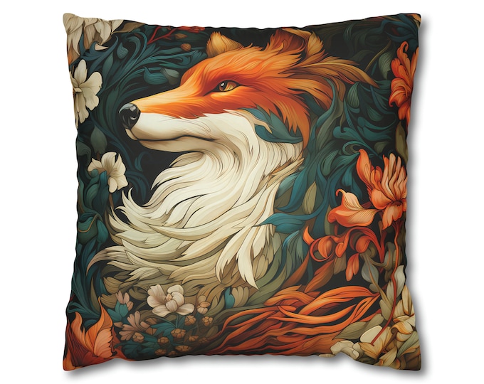 William Morris Inspired Fox 6 Faux Suede Square Pillow Case, maximalist interiors