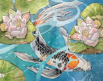 Colourful Koi watercolor painting print by Andrea Fryett, art, animal, illustration, home decor, Nursery, gift, Wildlife, wall art