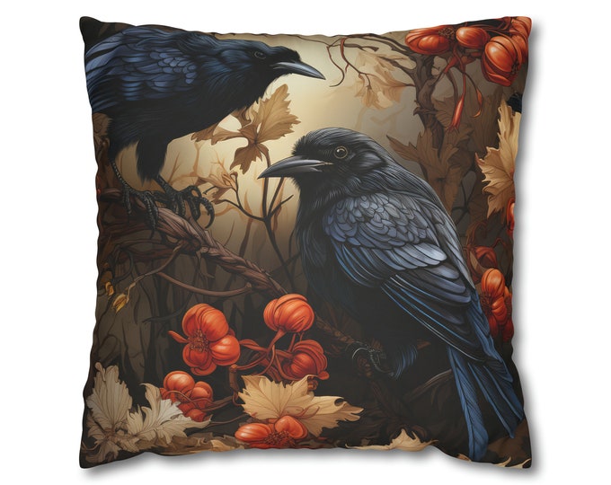 William Morris Inspired Raven 12 Faux Suede Square Pillow Case, maximalist interiors