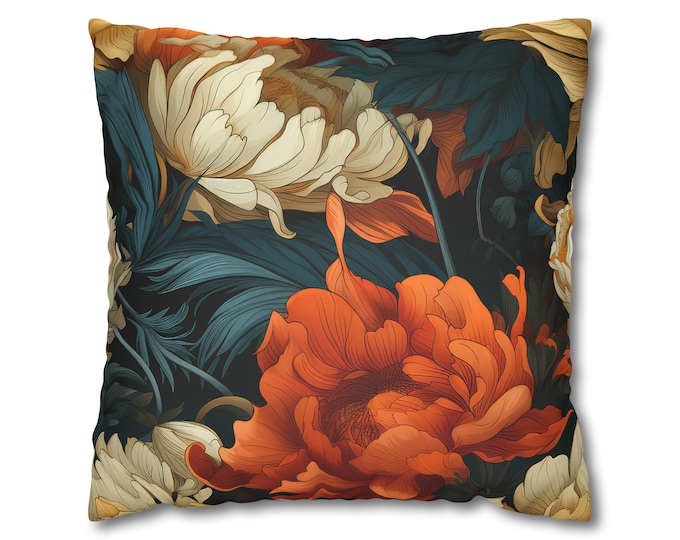 William Morris Inspired Autumn 3b Faux Suede Square Pillow Case, maximalist interiors