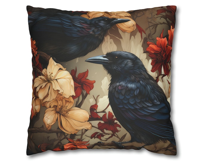 William Morris Inspired Raven 14 Faux Suede Square Pillow Case, maximalist interiors