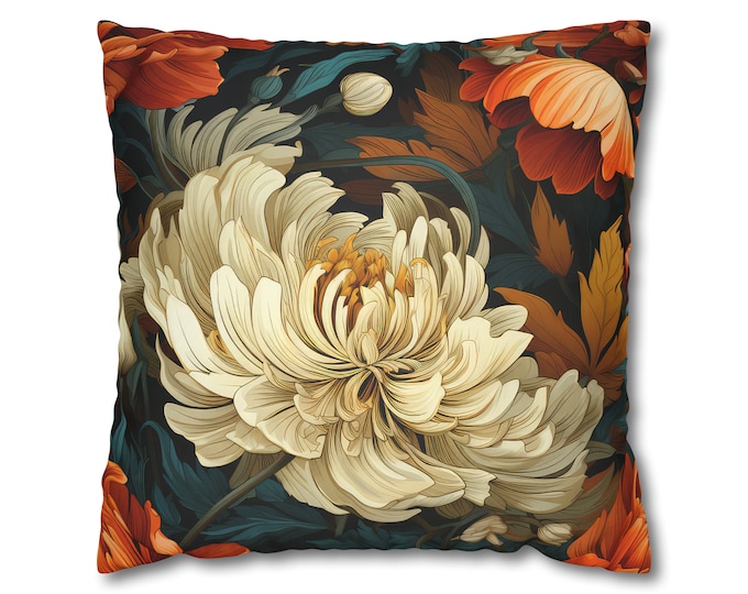 William Morris Inspired Autumn 4b Faux Suede Square Pillow Case, maximalist interiors