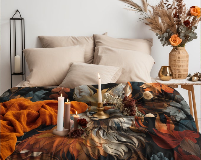 Fox Duvet Cover - William Morris Inspired  - Dark Forest Cottage Core Bedding - Nature-Inspired - Moody Interior - maximalist