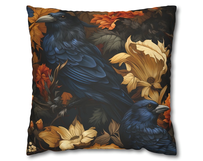 William Morris Inspired Raven 15 Faux Suede Square Pillow Case, maximalist interiors