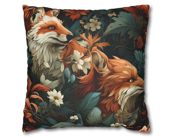 William Morris Inspired Fox 2 Faux Suede Square Pillow Case, maximalist interiors