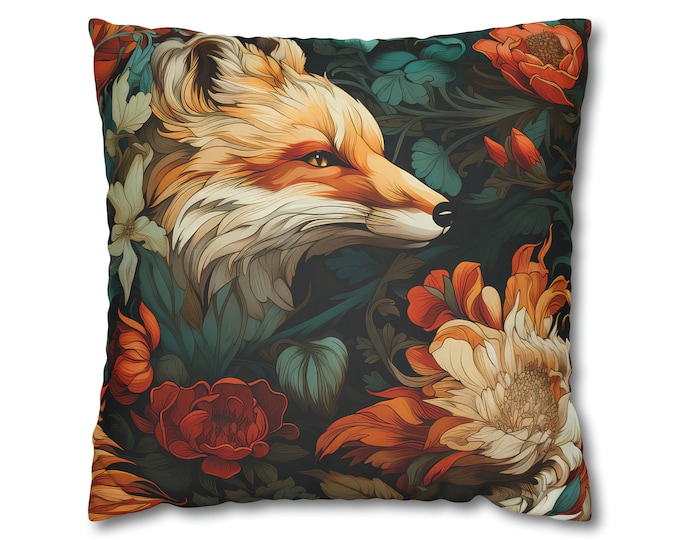 William Morris Inspired Fox 4 Faux Suede Square Pillow Case, maximalist interiors