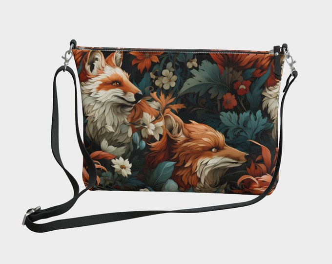 Fox Purse - William Morris Purse - Vintage Floral Design - Pre-Raphaelite - vegan pebble leather - Cruelty Free Fashion