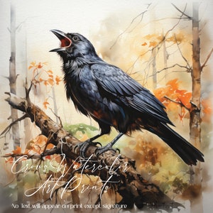 Crow, watercolor art prints - Canvas Print, wall art, Painting, Bird, Wild life, nature, raven
