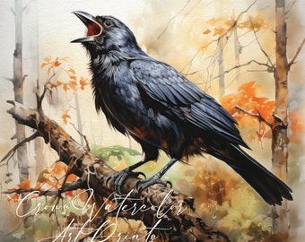 Crow, watercolor art prints - Canvas Print, wall art, Painting, Bird, Wild life, nature, raven