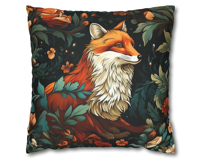 William Morris Inspired Fox 7 Faux Suede Square Pillow Case, maximalist interiors