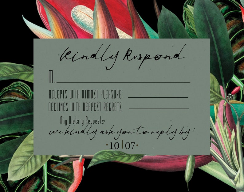 Tropical Black And Grey Destination Wedding Template Wedding Invitation Collection DIY Wedding Invitation Instant Download