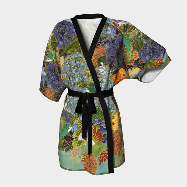 Kimono Robe  - Hydrangeas and Hummingbirds - Spring - bridesmaid robes