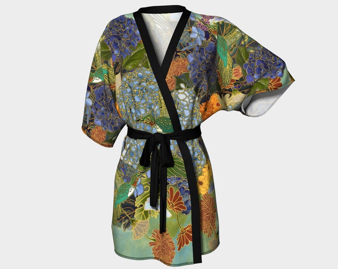 Kimono Robe  - Hydrangeas and Hummingbirds - Spring - bridesmaid robes