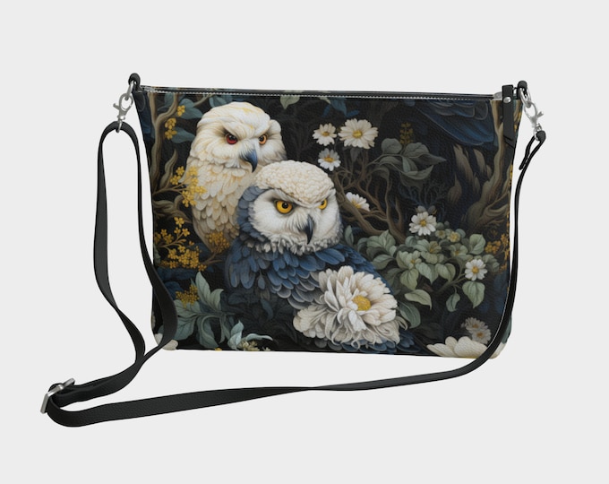 Owl Purse - William Morris Purse - Vintage Floral Design - Pre-Raphaelite - vegan pebble leather - Cruelty Free Fashion
