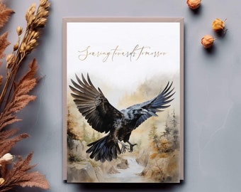 Set of 6 watercolor crow cards.  Printed, not digital.  Comes with envelopes and story.
