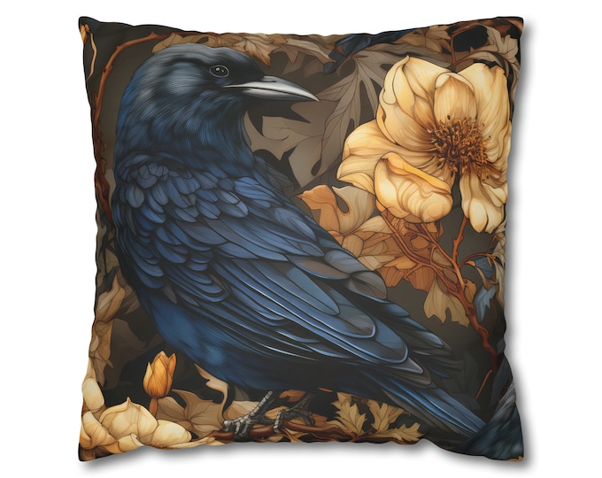 William Morris Inspired Raven 7 Faux Suede Square Pillow Case, maximalist interiors